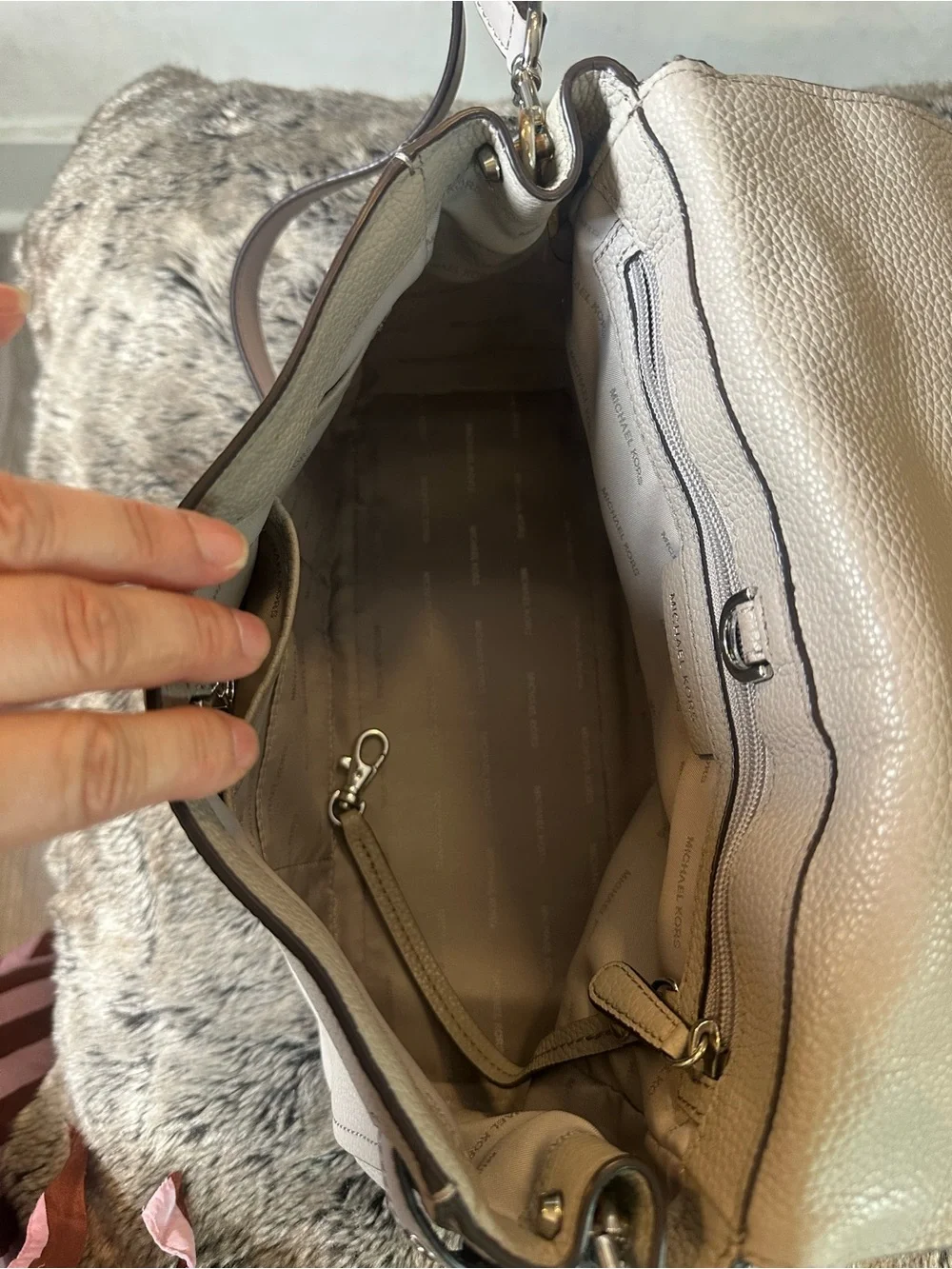 Michael Kors Gray Leather Bristol Satchel with Crossbody Bag